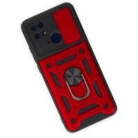 Newface Xiaomi Redmi 10C Kılıf Pars Lens Yüzüklü Silikon - Kırmızı
