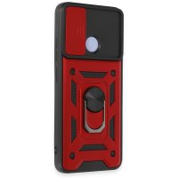 Newface Xiaomi Redmi 12C Kılıf Pars Lens Yüzüklü Silikon - Kırmızı