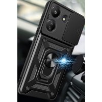 Newface Xiaomi Redmi 13C Kılıf Pars Lens Yüzüklü Silikon - Kırmızı
