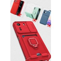 Newface Xiaomi Poco C65 Kılıf Zuma Kartvizitli Yüzüklü Silikon - Kırmızı