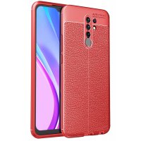 Newface Xiaomi Redmi 9 Kılıf Focus Derili Silikon - Kırmızı