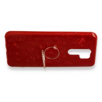 Newface Xiaomi Redmi 9 Kılıf Marble Yüzüklü Silikon - Kırmızı