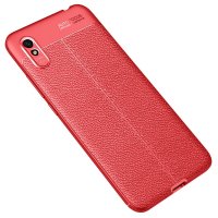 Newface Xiaomi Redmi 9A Kılıf Focus Derili Silikon - Kırmızı