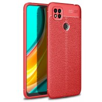 Newface Xiaomi Redmi 9C Kılıf Focus Derili Silikon - Kırmızı