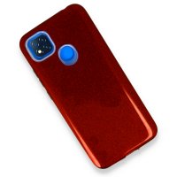 Newface Xiaomi Redmi 9C Kılıf Simli Katmanlı Silikon - Kırmızı