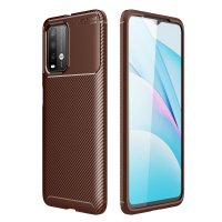 Newface Xiaomi Redmi 9T Kılıf Auto Focus Karbon Kapak - Kahverengi