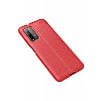 Newface Xiaomi Redmi 9T Kılıf Focus Derili Silikon - Kırmızı