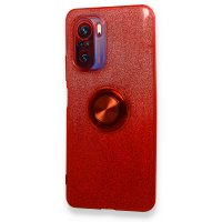 Newface Xiaomi Redmi K40 Kılıf Simli Yüzüklü Silikon - Kırmızı