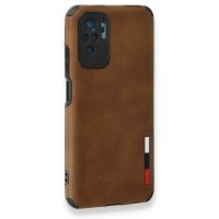 Newface Xiaomi Redmi Note 10 Kılıf Loop Deri Silikon - Kahverengi