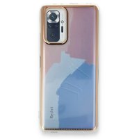 Newface Xiaomi Redmi Note 10 Pro Kılıf Çiçekli Silikon - Pembe-Mavi