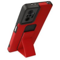 Newface Xiaomi Redmi Note 10 Pro Kılıf Mega Standlı Silikon - Kırmızı