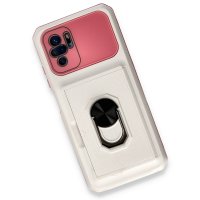 Newface Xiaomi Redmi Note 10S Kılıf Klik Yüzüklü Kartvizitli Silikon - Beyaz