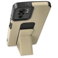 Newface Xiaomi Redmi Note 10S Kılıf Mega Standlı Silikon - Gold