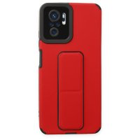 Newface Xiaomi Redmi Note 10S Kılıf Mega Standlı Silikon - Kırmızı