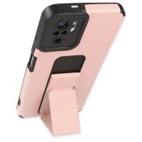 Newface Xiaomi Redmi Note 10S Kılıf Mega Standlı Silikon - Pudra