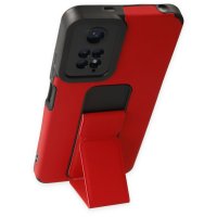 Newface Xiaomi Redmi Note 11 Kılıf Mega Standlı Silikon - Kırmızı