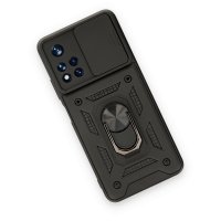 Newface Xiaomi Redmi Note 11T Kılıf Pars Lens Yüzüklü Silikon - Siyah