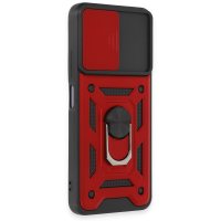 Newface Xiaomi Redmi Note 12 5G Kılıf Pars Lens Yüzüklü Silikon - Kırmızı