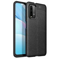 Newface Xiaomi Redmi Note 9 4G Kılıf Focus Derili Silikon - Siyah