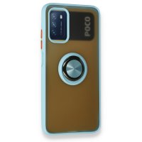 Newface Xiaomi Redmi Note 9 4G Kılıf Montreal Yüzüklü Silikon Kapak - Buz Mavi