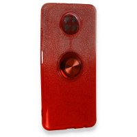 Newface Xiaomi Redmi Note 9 5G Kılıf Simli Yüzüklü Silikon - Kırmızı