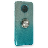 Newface Xiaomi Redmi Note 9 5G Kılıf Simli Yüzüklü Silikon - Turkuaz
