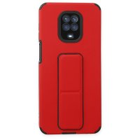 Newface Xiaomi Redmi Note 9S Kılıf Mega Standlı Silikon - Kırmızı