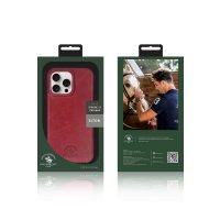 Santa Barbara Polo Racquet Club iPhone 15 Pro Elton Genuine Magsafe Deri Kapak - Kırmızı
