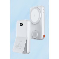 URR Multipurpose 20W 10.000 mAh Dijital Şarj Göstergeli Telefon ve Saat İçin Kablosuz Şarj Magsafe Powerbank - Beyaz