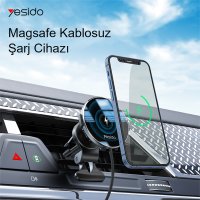 Yesido C131 Izgara Klipsli 15W Kablosuz Şarjlı Magsafe Araç Tutucu - Siyah
