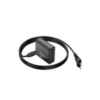 Hoco C133A 1.5M Kablolu 3 Adet Type-C ve 3 Adet USB Çıkışlı 75W GAN PD GAN Masaüstü Şarj Adaptörü - Siyah
