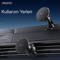Yesido C153 2in1 Izgara Klipsli ve Yapışkanlı 360 Derece Ayarlanabilir Manyetik Magsafe Araç Tutucu - Siyah