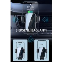 Yesido C186 Izgara Klipsli ve Yapışkanlı 15W Kablosuz Şarjlı Araç Tutucu - Siyah