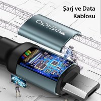 Yesido CA74 1.2M 2.4A Hasırlı Usb to Lightning Hızlı Şarj Kablosu - Siyah