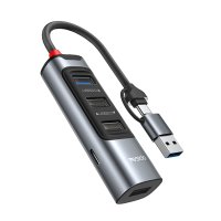 Yesido HB20 5in2 1 Adet USB 3.0 / 2 Adet Usb 2.0 / 1 Adet RJ45 100 Mbps / 1 Adet 100W Type-C Çıkışlı Usb ve Type-C Girişli Hub Dönüştürücü - Siyah