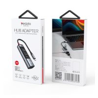 Yesido HB22 5in1 3 Adet Usb 3.0 / 1 Adet 100W Type-C ve 1 Adet 4K 30Hz HDMI Çıkışlı Hub Dönüştürücü - Siyah