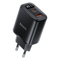 Yesido YC68 Dijital Göstergeli 1 Adet 20W Type-C ve 1 Adet 18W USB Çıkışlı PD Hızlı Şarj Cihazı - Siyah