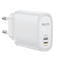 Yesido YC71 1 Adet 12W Type-C ve 1 Adet 12W Lightning Çıkışlı Ekstra 1M Type-C to Ligtning Kablolu PD Hızlı Şarj Cihazı - Beyaz