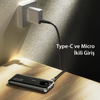 Yesido YP40 10.000 mAh Dijital Göstergeli USB3.0 PD Hızlı Şarj Powerbank - Siyah