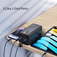 Yesido YP42 30.000 mAh Dijital Göstergeli USB3.0 PD Hızlı Şarj Powerbank - Siyah