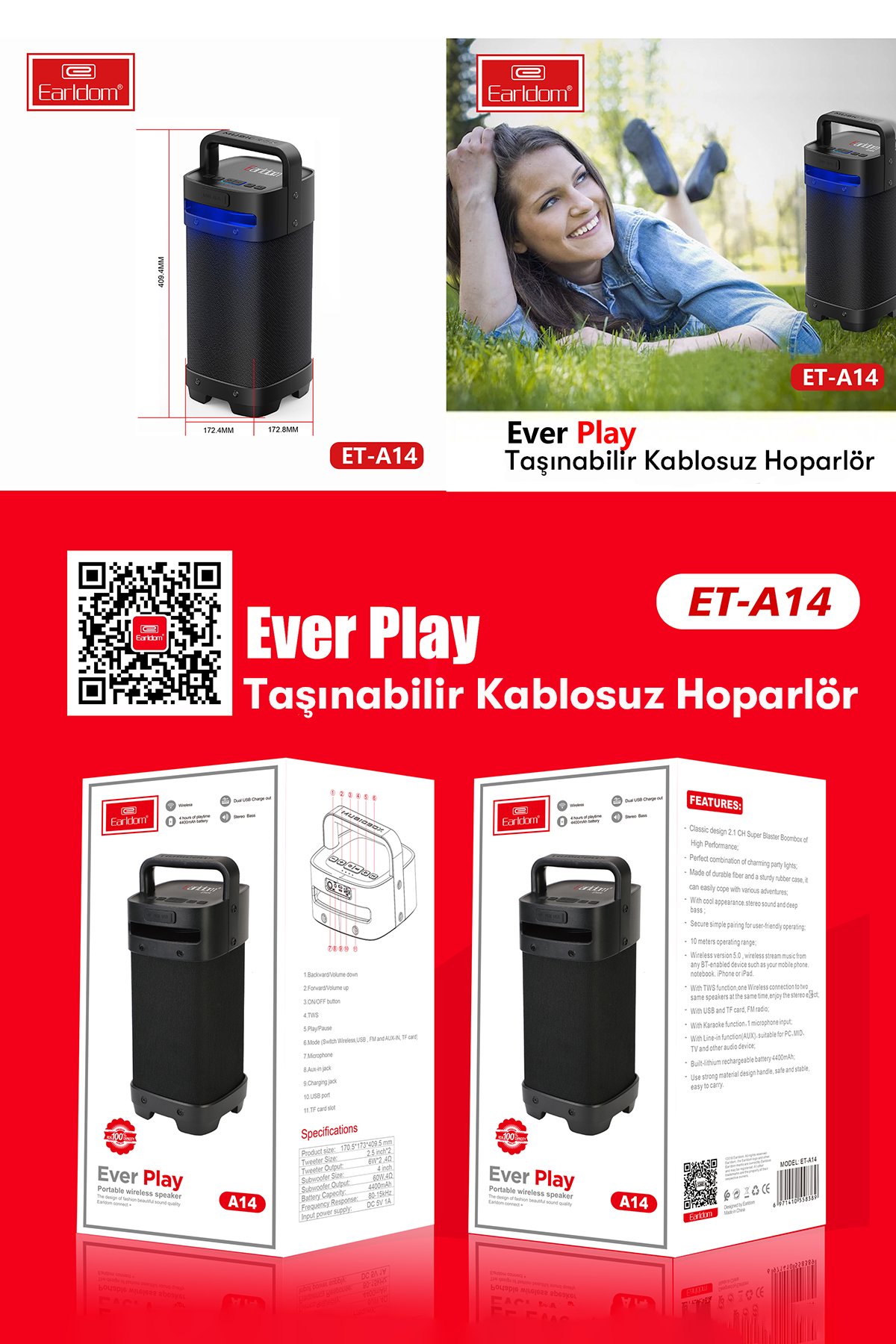 Earldom M63 Bluetooth USB3.0 ve Type C PD Hızlı Şarj FM Transmitter - Siyah