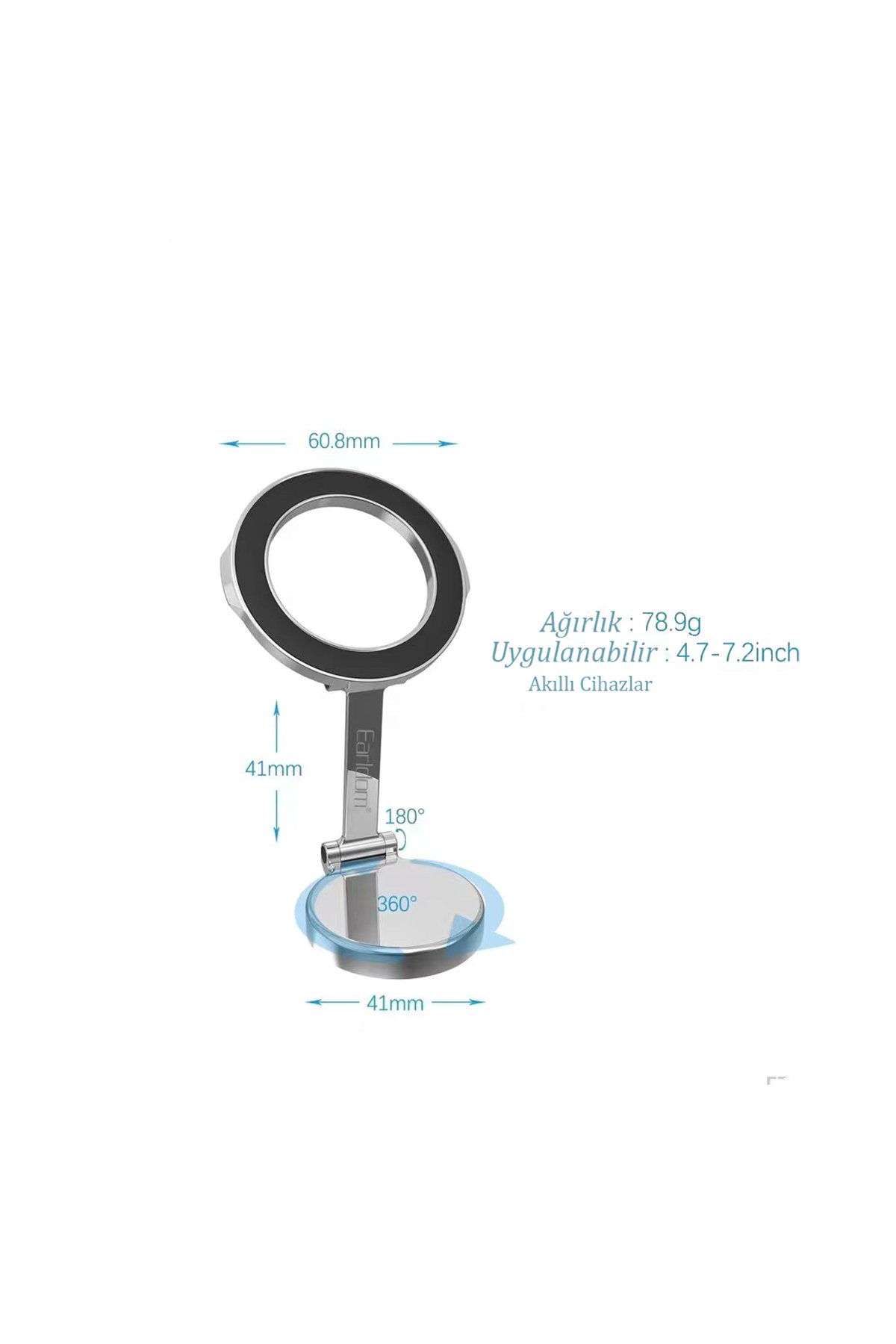 Earldom EH283 360 Derece Ayarlanabilir Katlanabilir Metal Masaüstü Telefon Tutucu - Gümüş