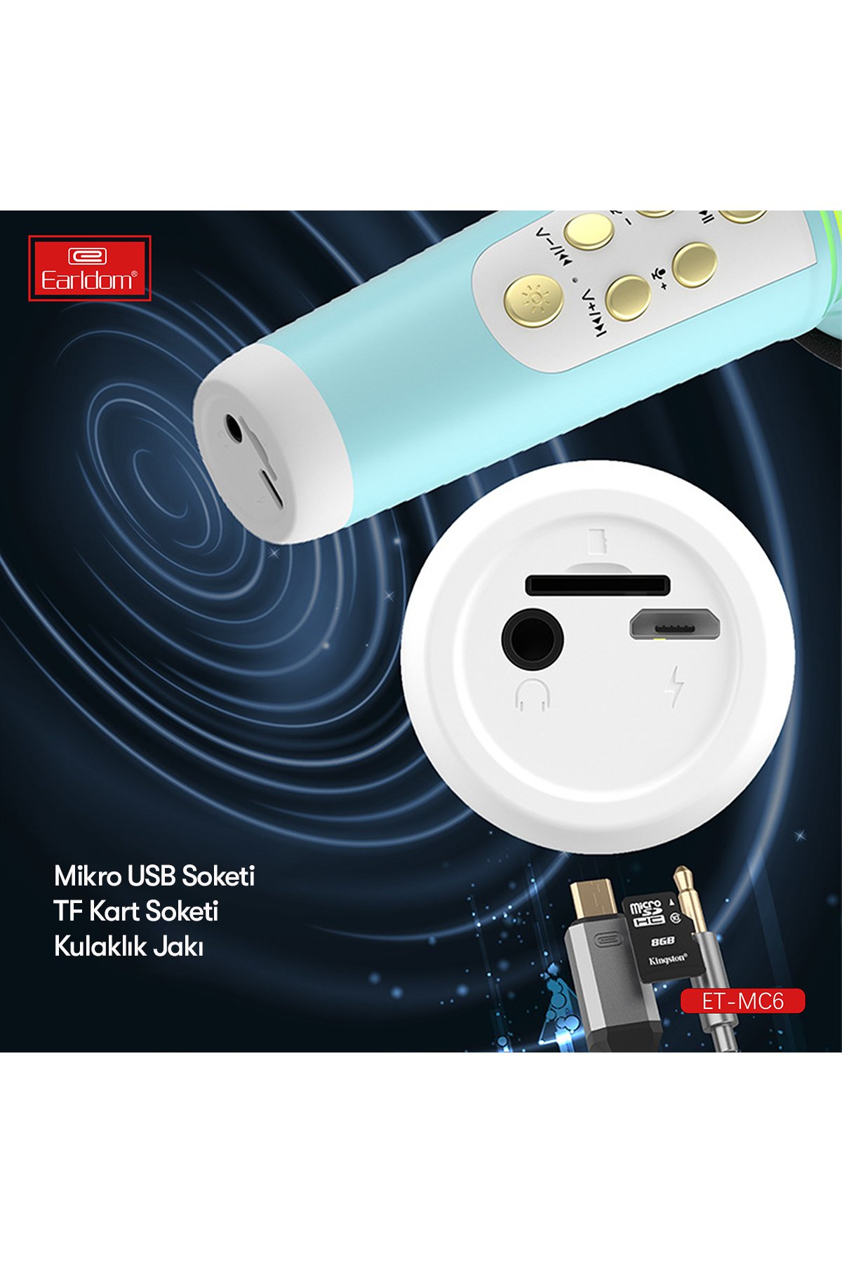Earldom PD46 5.000 mAh 20W Dahili Type-C Çıkışlı Ekstra Dahili 2.5W Saat Şarj Kablolu PD Hızlı Şarj Mini Powerbank - Siyah