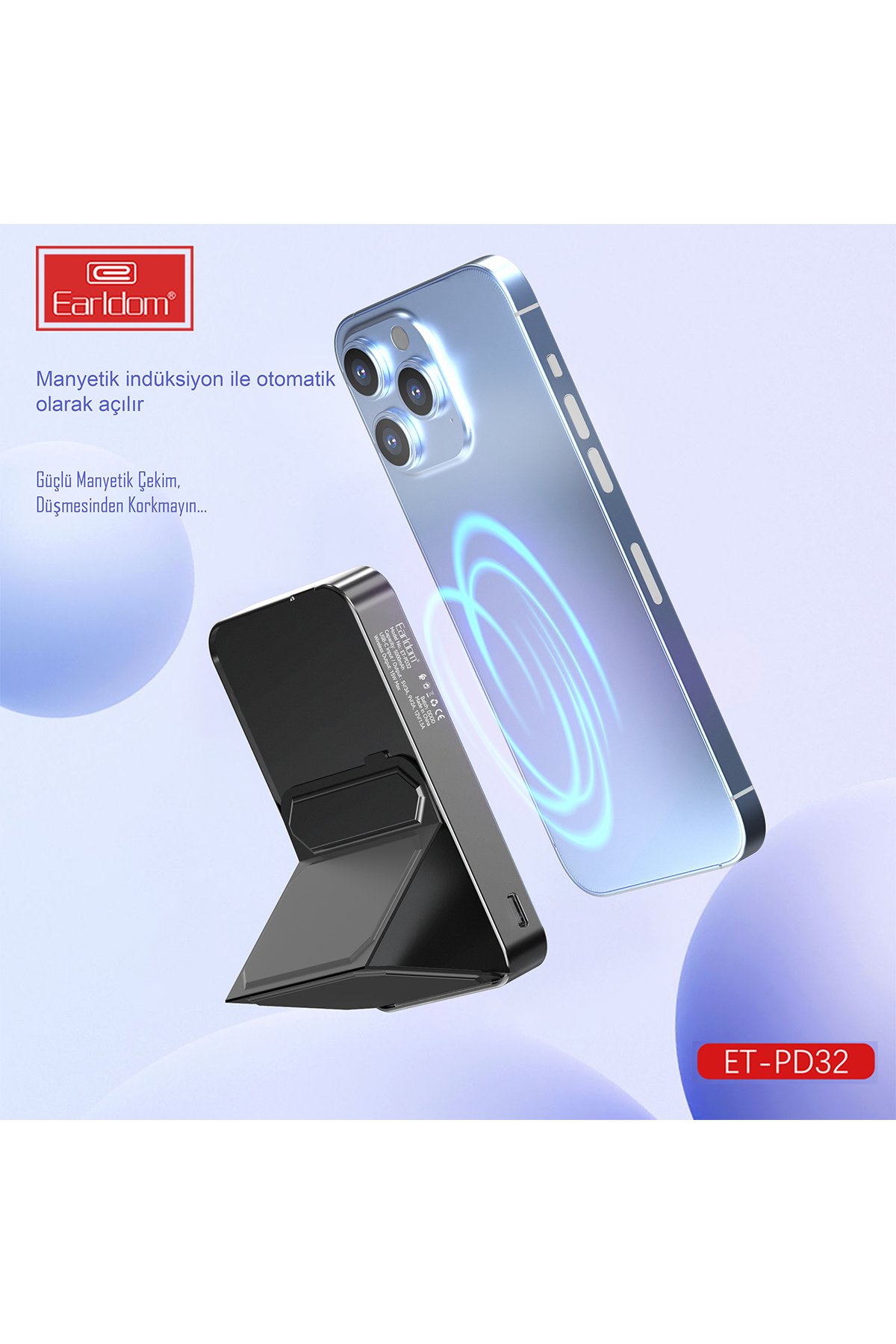 Earldom PD46 5.000 mAh 20W Dahili Type-C Çıkışlı Ekstra Dahili 2.5W Saat Şarj Kablolu PD Hızlı Şarj Mini Powerbank - Beyaz