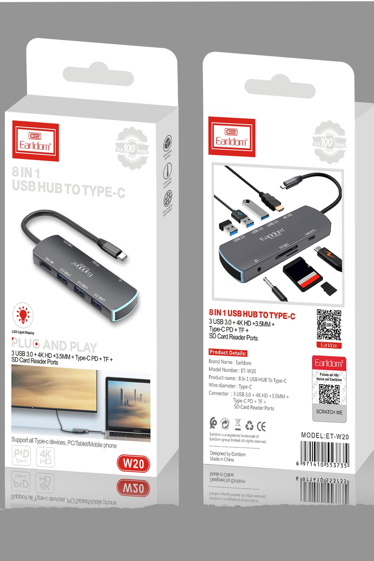 Earldom HUB08 Tak Çalıştır 3 Adet Usb 2.0 ve 1 Adet Usb 3.0 Çıkışlı Usb Çoklayıcı - Siyah