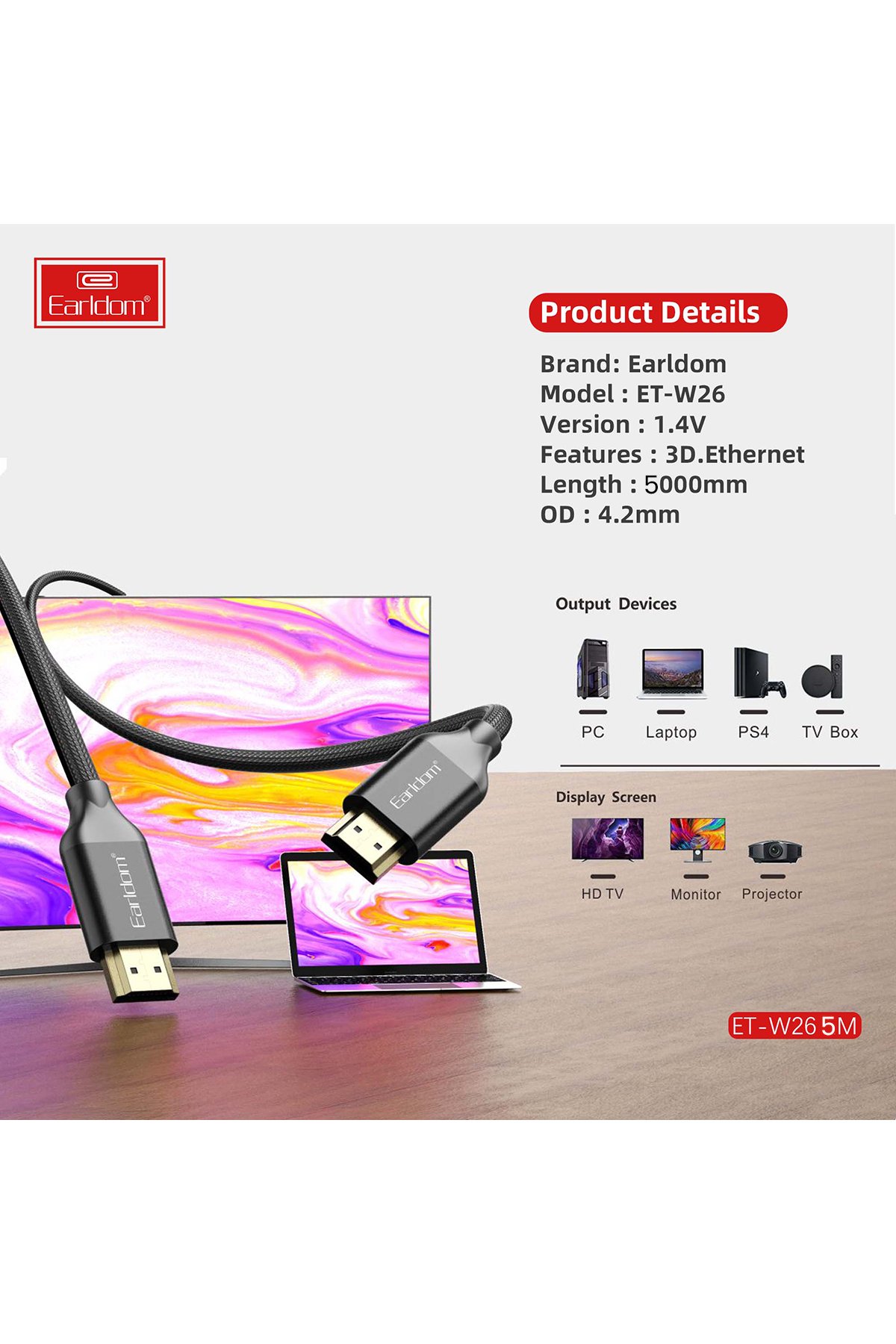 Earldom EU47 67W USB QC 3.0 Çıkışlı ve USB to Type-C Kablolu PD Hızlı Şarj Cihazı - Beyaz