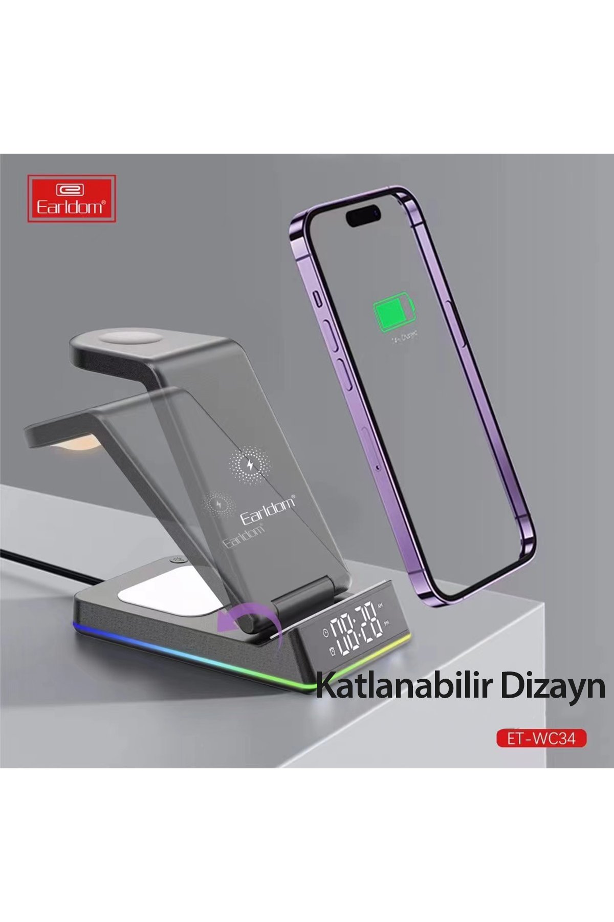 Earldom EH283 360 Derece Ayarlanabilir Katlanabilir Metal Masaüstü Telefon Tutucu - Gümüş