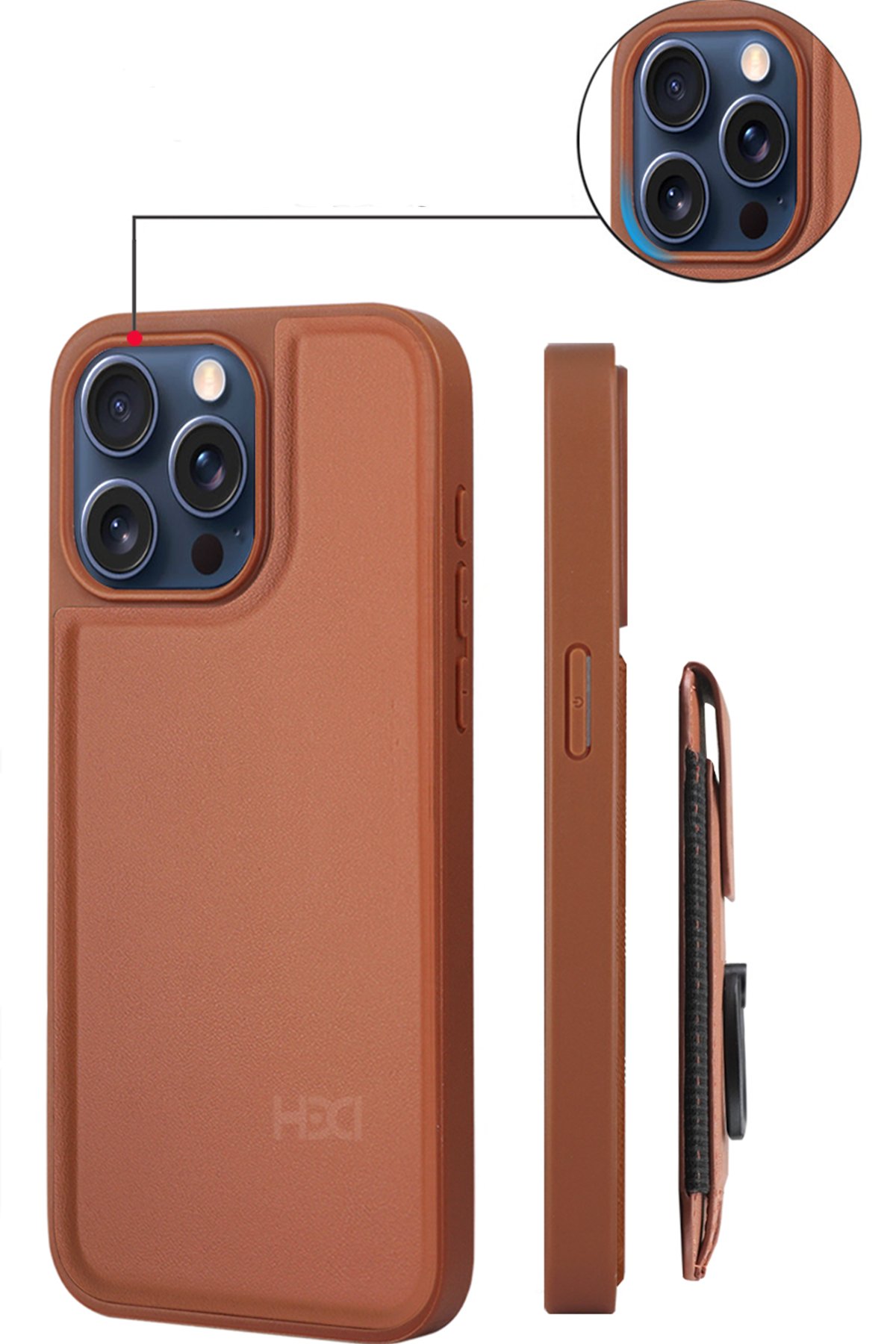 HDD iPhone 15 Kılıf HD Deri Luxury Magnet Kartvizitli Kapak - Siyah