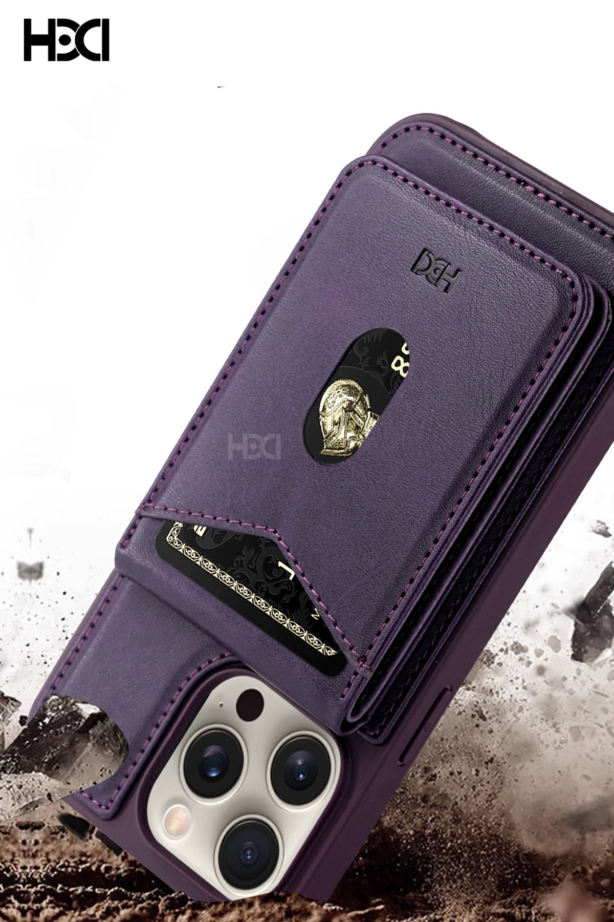 HDD iPhone 15 Pro Max Kılıf HD Deri Luxury Magnet Kartvizitli Kapak - Koyu Yeşil