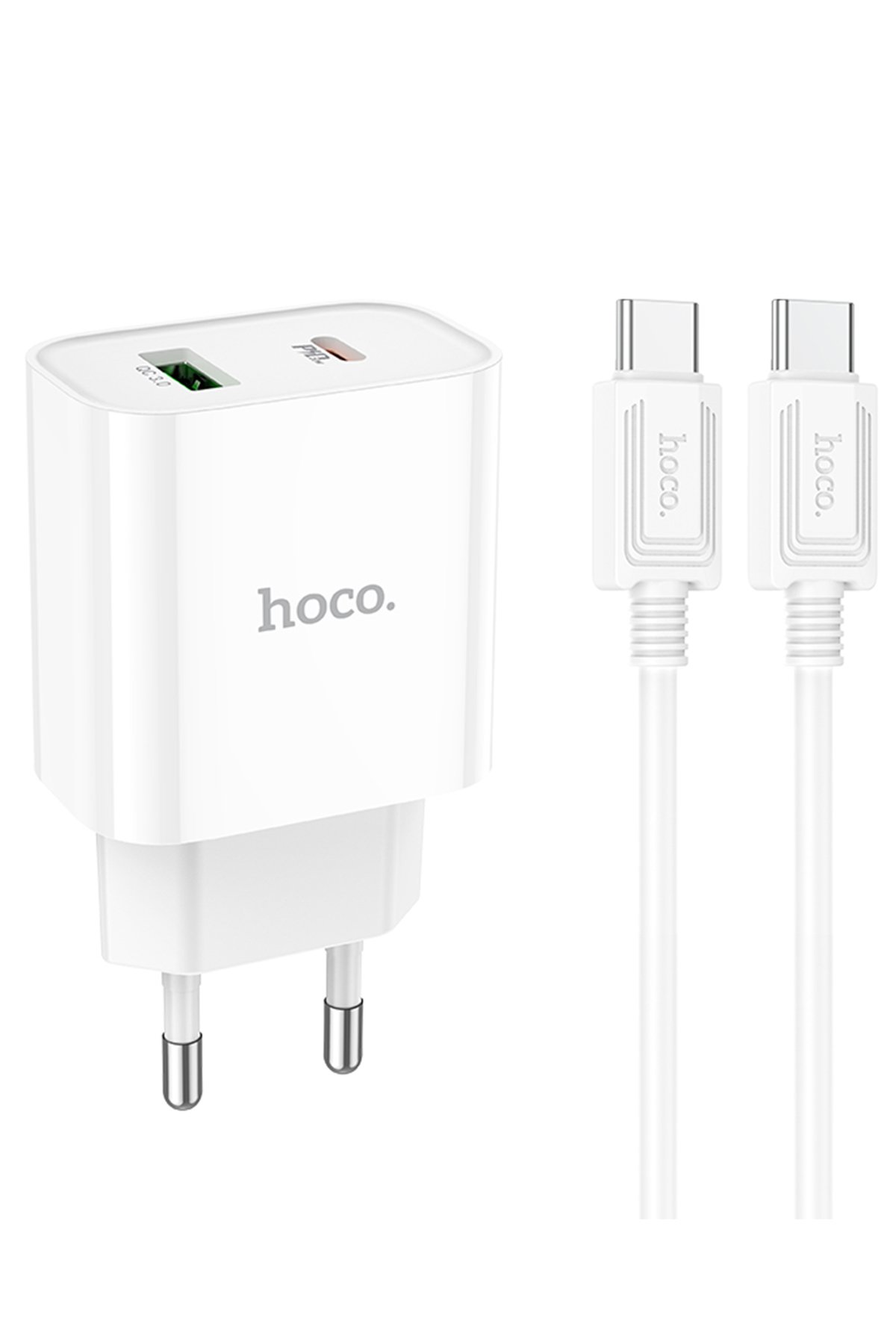 Hoco U131 1.2M 2in1 USB ve Type-C to Type-C Şarj Data Kablosu - Beyaz